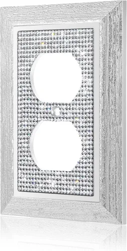 Miniatura 15 de 1 pieza de cubierta de placa de pared con diamantes de imitación brillantes plateados, cubierta decorativa para interruptor de luz con brillos