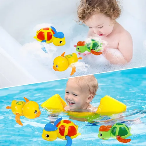 Miniatura 5 de Cuterabit Juguetes de baño para bebés, tortuga y pato flotantes de cuerda para natación, juguetes para la bañera, juguetes de piscina, juguetes