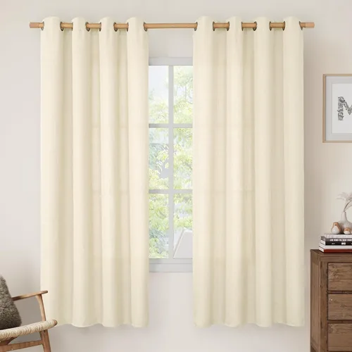 Miniatura 15 de LAMIT Cortinas de Lino Blancas Semitransparentes para Dormitorio, Paneles Filtrantes de Luz, Cortinas de Lino con Ojales de Protección de Privacidad