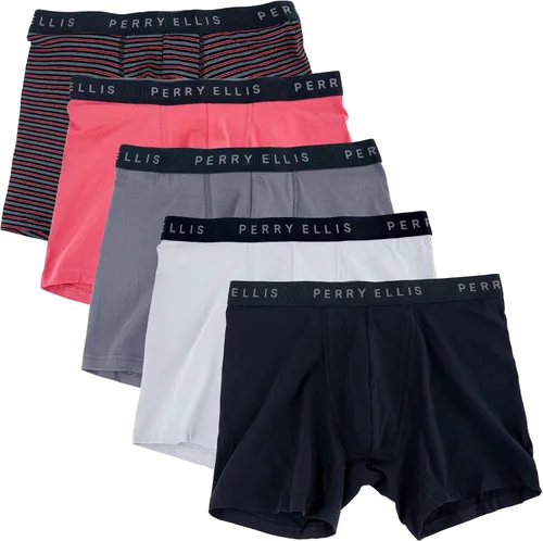 Perry Ellis Calzoncillos tipo bóxer elásticos de algodón para hombre, sin etiquetas, cintura no enrollable, paquete de 5