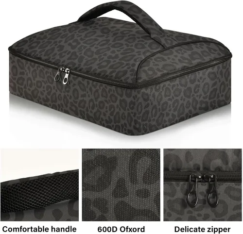 Miniatura 2 de Wamika Bolsa térmica de pizza de guepardo negro, bolsa térmica con aislamiento de leopardo, cazuela para utensilios de cocina para alimentos