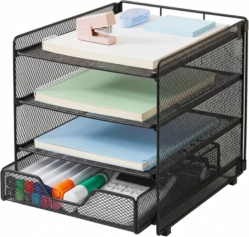 Miniatura 24 de OPNICE - Organizadores de escritorio y accesorios, para espacio de trabajo, suministros de oficina, organizador de archivos con 2 soportes para Negro