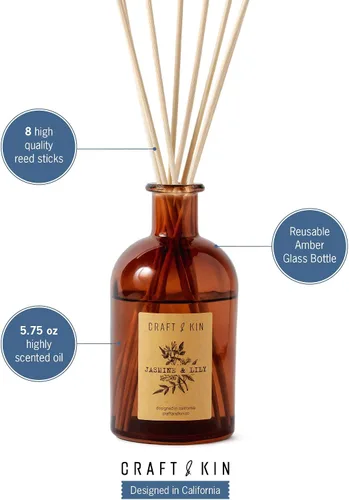 Miniatura 9 de Craft & Kin Difusor de caña con aroma a lirio y jazmín Aceite esencial totalmente natural & 8 varillas de fragancia de ratán Difusores de caña