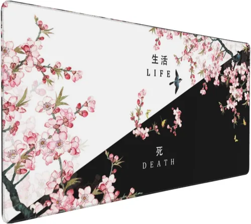 Alfombrilla de mouse XXL para juegos grande, color rosa Sakura Death Life, alfombrilla de escritorio extendida, base de goma antideslizante de 35.4