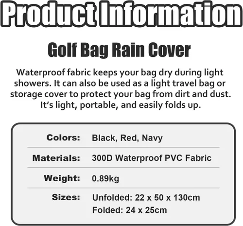 Miniatura 2 de Funda impermeable de PVC 300D para bolsa de golf, bolsa de golf, duradera, ligera y fácil de maniobrar