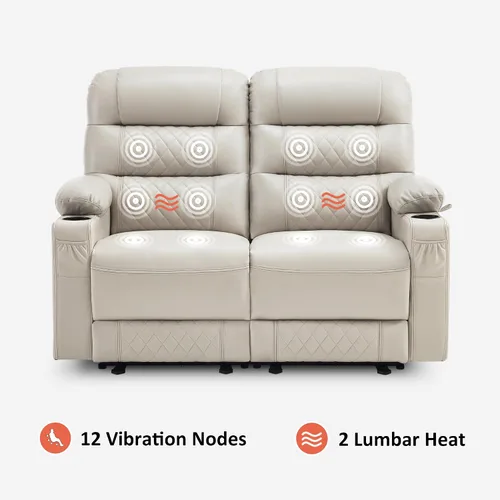 Miniatura 6 de MCombo Sofá reclinable eléctrico de gravedad cero de 56.3 pulgadas con masaje de calor y vibración, sofá biplaza reclinable con puertos USB, Gris