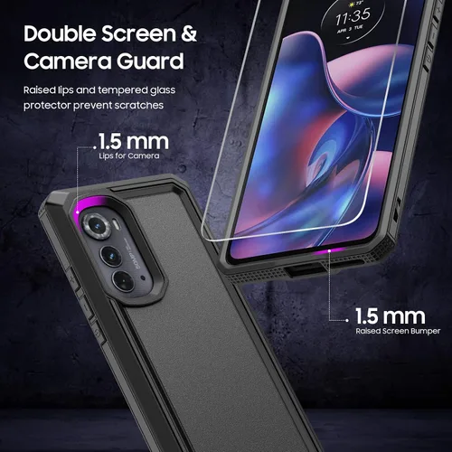 Miniatura 3 de Funda resistente para Motorola Edge 2022, Moto Edge 2022 con protector de pantalla, cubierta a prueba de caídas de grado militar, carcasa protectora