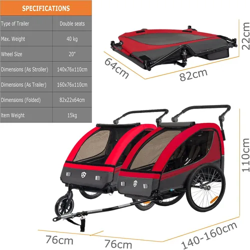 Miniatura 6 de TIGGO VS - Remolque y cochecito de bicicleta de suspensión 2 en 1, asiento doble para niños pequeños, niños, portabicicletas para niños