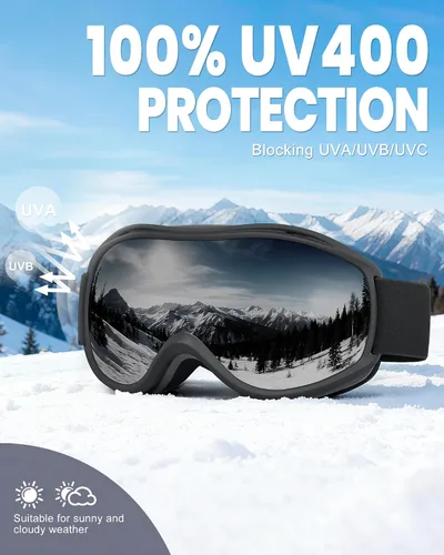 Miniatura 5 de FMY Gafas de esquí y snowboard OTG, protección UV400, anti niebla, gafas de esquí para motos de nieve para hombres, mujeres y jóvenes