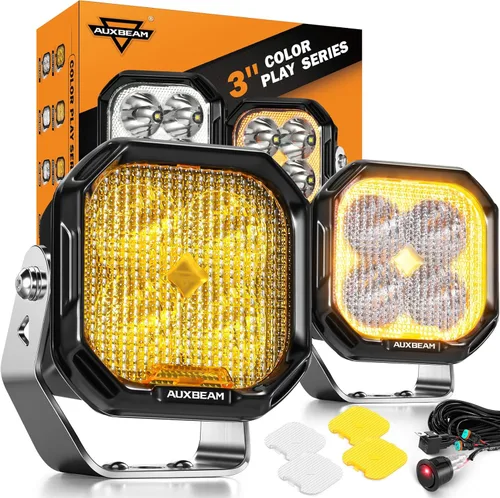 Miniatura 14 de Auxbeam Color Play Series - Luces LED Pod DRL Ámbar de 3" 100W Combo Spot Flood de Doble Color Señal de Giro Lámpara de Conducción Antiniebla Cubo