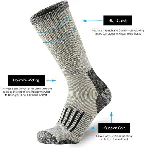 Miniatura 4 de ONKE Calcetines acolchados de lana merino para hombre, para senderismo, todas las estaciones, botas de trabajo, pesadas, gruesas, térmicas, absorben