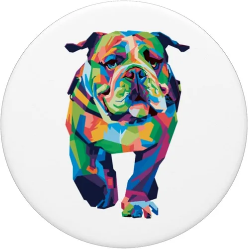 Miniatura 3 de Colorido retrato de arte pop de bulldog inglés Bulldog británico PopSockets intercambiables PopGrip