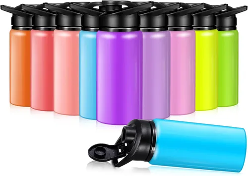 Mimorou Paquete de 10 botellas de agua de aluminio a granel, 10 colores, reutilizables, a prueba de fugas, ligeras, deportivas, juego para viajes,
