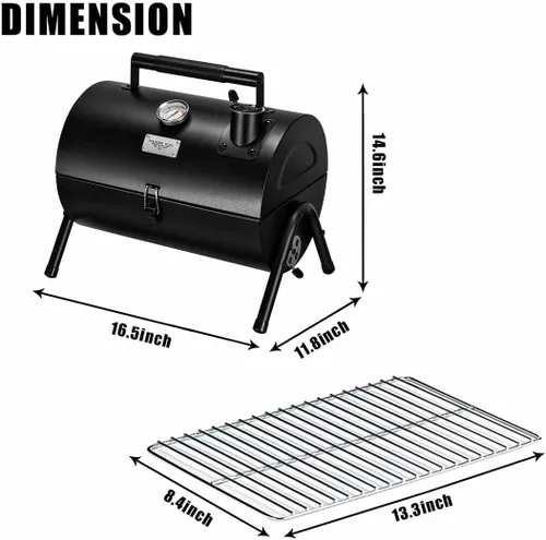Miniatura 2 de MAISON HUIS Barbacoa de carbón portátil ajustable, multifuncional, metálica, pequeña, para barbacoa, ahumador, para senderismo al aire libre (Negro)