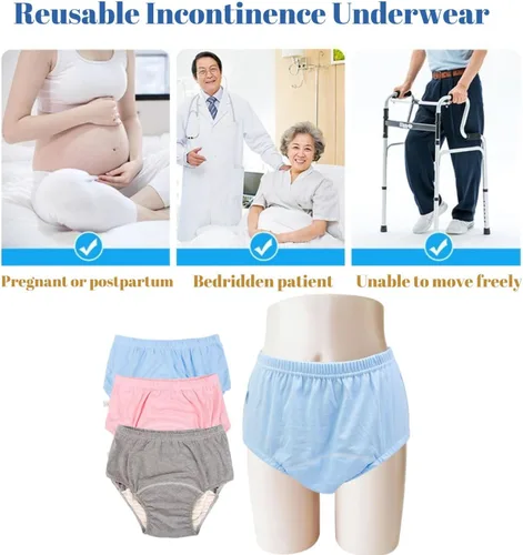 Miniatura 2 de Paquete de 2 pañales lavables para incontinencia para hombres/mujeres, pañal de tela para adultos a prueba de fugas de TPU con insertos, Gris