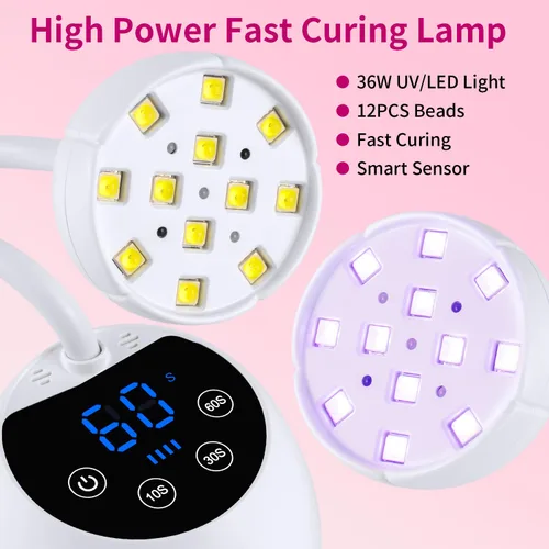 Miniatura 4 de Lámpara de uñas UV, cuello de cisne inalámbrico de 36 W, lámpara de curación de flash con 3 temporizadores y sensor automático para arte de uñas