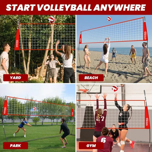 Miniatura 8 de Red de voleibol portátil de 12 pies/20 pies para patio trasero, red de práctica de voleibol independiente, juego de entrenamiento de voleibol