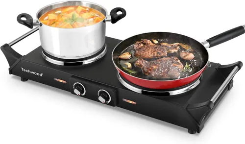 Miniatura 8 de Placa caliente, estufa eléctrica Techwood para cocinar, encimera de 1500 W, quemador individual con temperatura y asas ajustables, placa de cocina