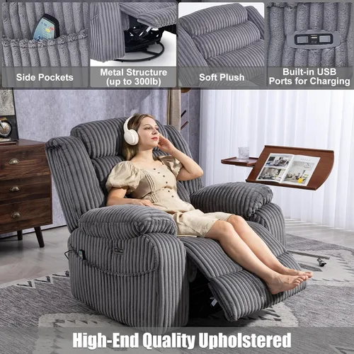 Miniatura 6 de SINCRUMI Silla Mecedora Reclinable con Respaldo y Masaje para Adultos con Calentamiento, Puerto de Carga USB y Tipo-C, Posición Infinita, Sillas