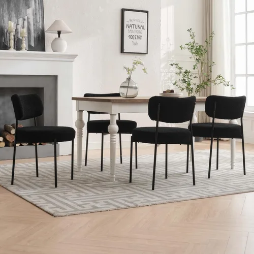 Miniatura 3 de Boucle - Juego de 2 sillas de comedor modernas de mediados de siglo con respaldo curvado y marco de metal, sillas de comedor tapizadas redondas