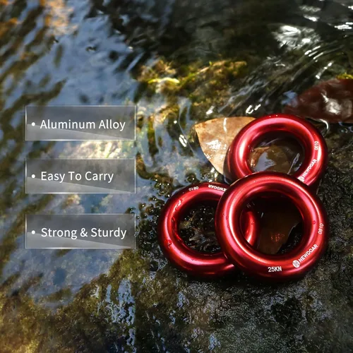 Miniatura 2 de NewDoar Rappel Ring 25kN Oro Grande O-Ring Cuerda Conector para Escalada Arborista Rescate Hamaca y Slackline Rojo Pequeño 2pcs