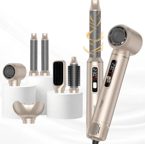Miniatura 12 de UKLISS Cepillo secador de pelo 6 en 1 y moldeador de aire, cepillo profesional con pantalla LCD, multiestilizador para volumen y brillo, calor