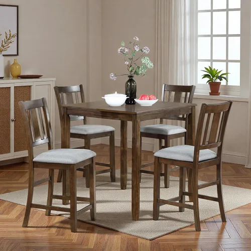 Miniatura 17 de Juego de mesa de comedor de 6 piezas para 4-6 personas, juego de cocina con 4 sillas tapizadas y un banco, sillas de sala de estar con respaldo