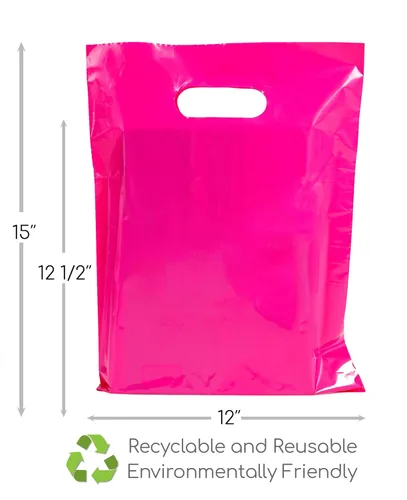 Miniatura 4 de Choice Marts 100 bolsas rosadas para pequeñas empresas de 2 mil, 12 x 15 pulgadas, bolsas de compras al por menor de color rosa brillante con asas