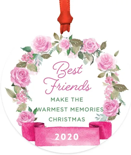 Miniatura 72 de Andaz Press Adorno de Navidad de madera grabado con láser para aniversario de boda, 1 año juntos, Navidad 2025, pancarta de flores rosas, 1 paquete