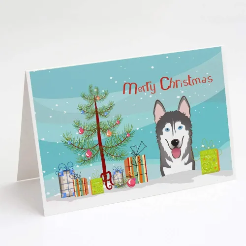 Miniatura 54 de Caroline's Treasures BB1616GCA7P - Tarjetas de felicitación y sobres de árbol de Navidad y sabueso afgano, paquete de 8 tarjetas en blanco