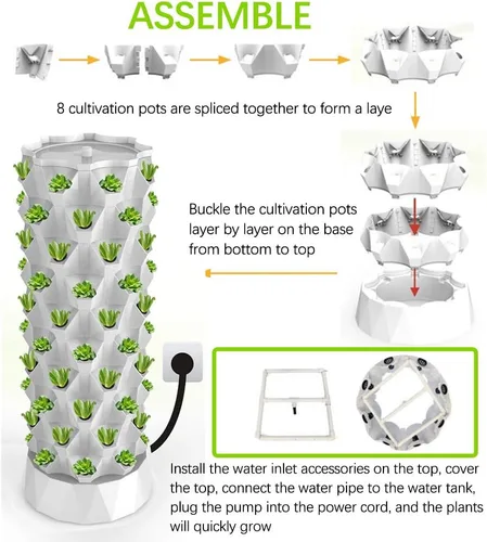 Miniatura 2 de Sistema de cultivo de torre hidropónica, equipo de granja hidropónico para hierbas, frutas y verduras de interior con adaptador de temporizador