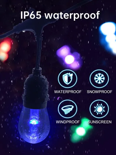 Miniatura 5 de Cadena de luces LED de grado comercial de 48 pies para exteriores con control remoto, inastillables, impermeables, cambiantes de color, luces