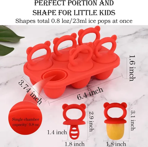 Miniatura 4 de WMKGG Moldes para paletas de bebé, moldes de paletas de leche materna para aliviar la dentición con palos, bandeja congelador de alimentos para Rojo