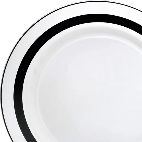 Miniatura 3 de OCCASIONS 50, 150, 200 piezas lisas (para 25 invitados) 10.5 pulgadas, 7.5 pulgadas + cubiertos Soleil en blanco y negro