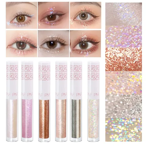 6 piezas de delineador de ojos con purpurina líquida, maquillaje coreano, sombra de ojos brillo bajo, maquillaje de ojos brillante para San