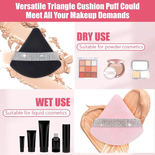 Miniatura 6 de 6 piezas de esponja de maquillaje para polvo suelto, polvo mineral, herramienta de maquillaje para debajo de los ojos (rosa melocotón y negro)