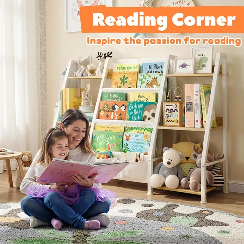 Miniatura 3 de Estantería infantil y organizador de juguetes: estante de libros de 3 niveles para habitación de niños, estante para libros Montessori para niños
