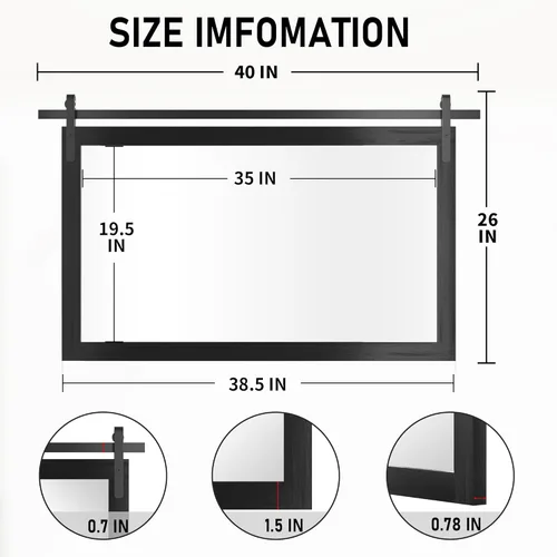 Miniatura 8 de Espejo Negro de Granja para Pared, 40x26 PULGADAS Espejos Grandes de Baño Cuadrados con Marco de Madera para Tocador, Espejos Estilo Puerta
