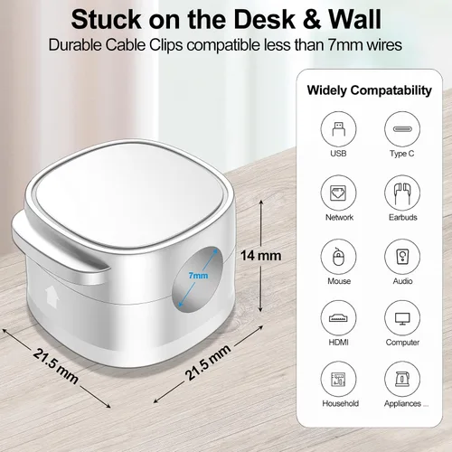 Miniatura 2 de Paquete de 6, clips magnéticos para cables y bridas de silicona [organizador de cables ajustable debajo del escritorio], gestión de cables, soporte