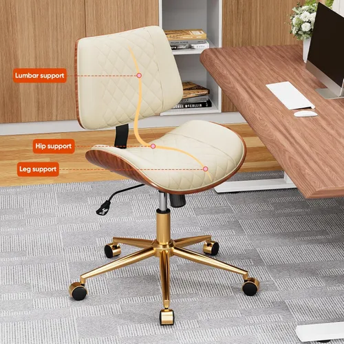 Miniatura 5 de Silla de escritorio de oficina en casa con ruedas giratorias, moderna silla de oficina sin brazos de piel sintética, pequeña silla de computadora
