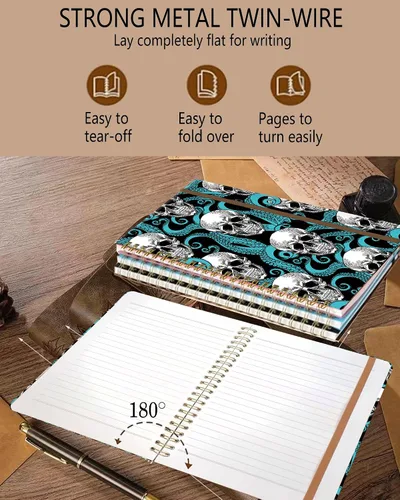 Miniatura 3 de Cuaderno de espiral A5, lindo cuaderno para mujeres y hombres, cuaderno de tapa dura con rayas universitarias para trabajo y toma de notas, 60