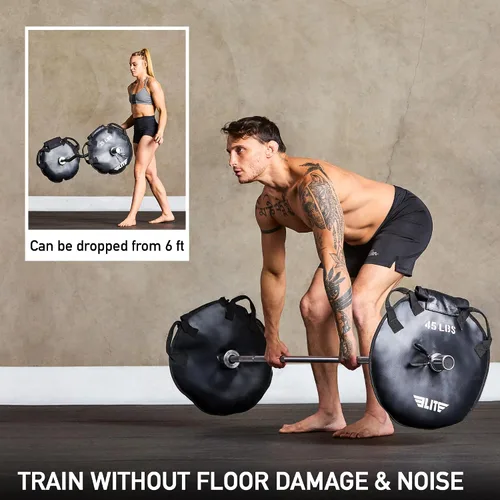 Miniatura 6 de Elite Sports Placas de Arena para Entrenamiento (Juego de 2) – Placas de Peso Rellenables para Barras Olímpicas – A prueba de caídas, Impermeables