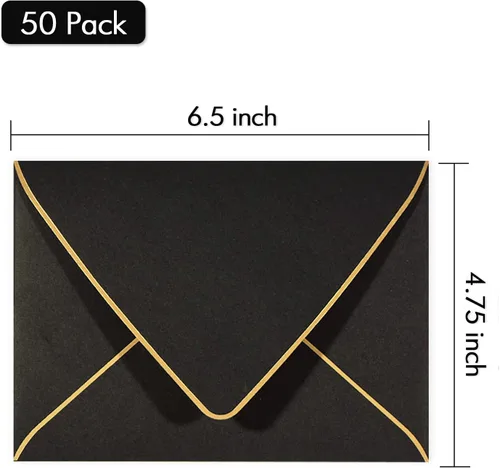 Miniatura 2 de Paquete de 50 sobres de invitación A6 negros de 4 x 6 pulgadas, autosellados, solapa en V, perfectos para baby shower, tarjetas de 4 x 6, bodas