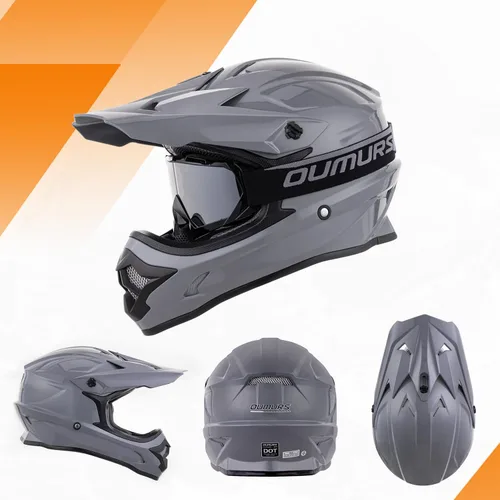 Miniatura 2 de OUMURS Casco de ATV Bicicleta de Tierra para Adultos con Gafas Guantes y Máscara Visera Solar Ajustable Casco de Motocicleta para Adultos Gris
