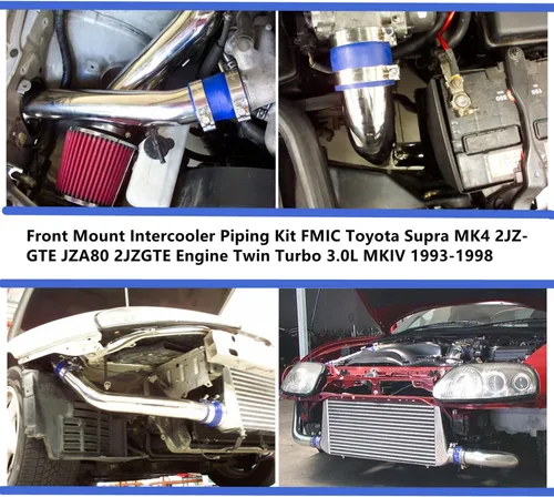 Miniatura 7 de Kit de tubos intercooler para Toyota Supra MK4 2JZ-GTE JZA80 2JZGTE Motor Twin Turbo 3.0L MKIV 1993-1998 (tubo plateado-negro)