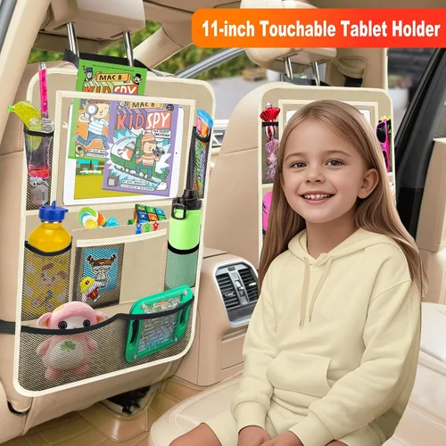 Miniatura 2 de Organizador de asiento trasero de automóvil, paquete de 2 organizadores de asiento trasero de automóvil con soporte para tableta de 11 pulgadas, 10