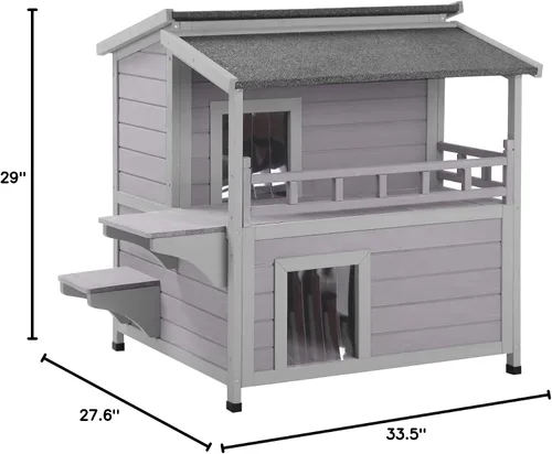 Miniatura 9 de Casa climatizada para gatos al aire libre, refugio aislado resistente a la intemperie de 2 pisos para invierno, almohadilla lavable desmontable