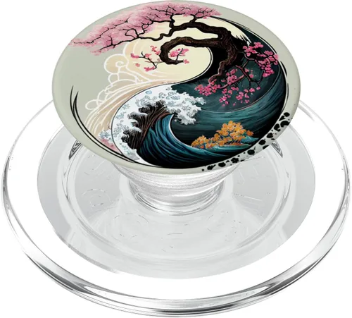 Yin Yang - Bonsái de flor de cerezo y PopSockets Great Wave PopGrip para MagSafe