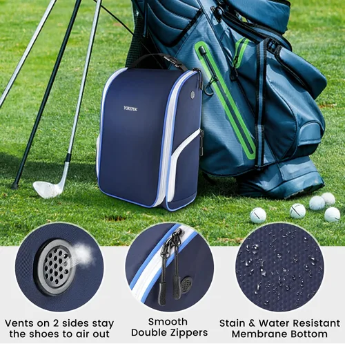 Miniatura 5 de YOREPEK Bolsa para zapatos de golf, con 3 bolsillos para calcetines, guantes, camisetas, bolas, cepillo, diseñada con una asa de transporte superior
