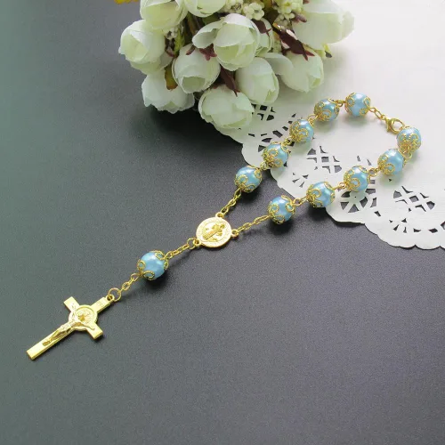 Miniatura 7 de 12pcs azul sintética Pearl Decenio Rosario Party Favor – Favor para bautizo, Primera Comunión, Bautismo, Boda, Sweet 15 – Recuerdos para Primera